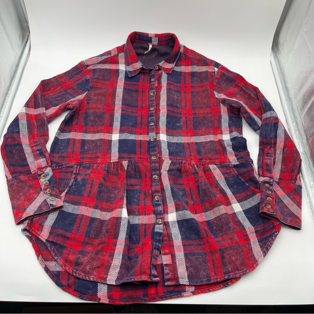 Free People Easy Street Plaid Shirt Buttondown Flannel Size Flowy Lightweight - Picture 5 of 11